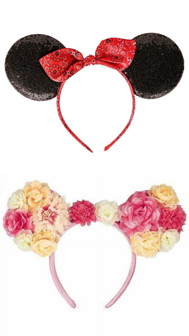 2 Disney Minnie Mouse Ears tween Girl's Red Glitter Bow & Floral Crown Headbands